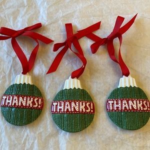 🔥3/$12🔥 HALLMARK Thanks Ceramic Ornaments with red ribbon. Set of Three